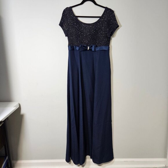Von Bramlett Vintage Navy Blue Gown Evening Dress Sparkle Top Satin Bow Sz 10 - Picture 9 of 9